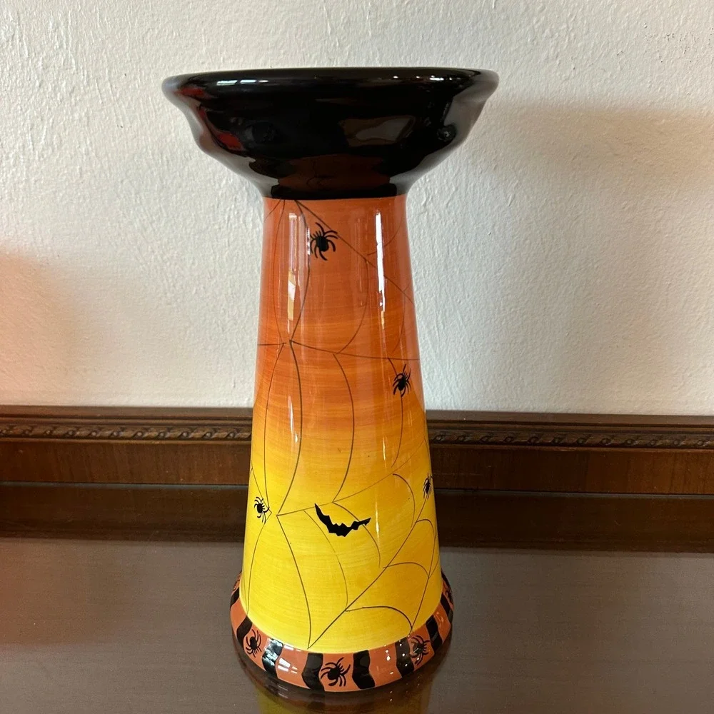 Laurie Gates Ware Halloween Witch Ceramic Pillar Candle Holder Pedestal 12 Inch
